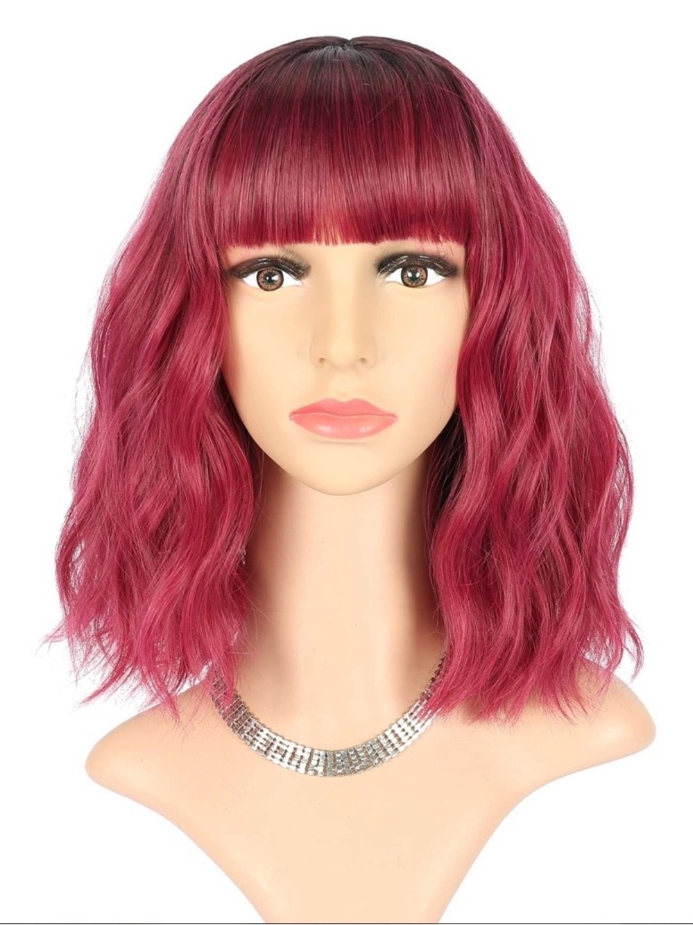 Dark Red and Black 14” Ombre Short Wave Bob Synthetic Wig Cosplay Halloween